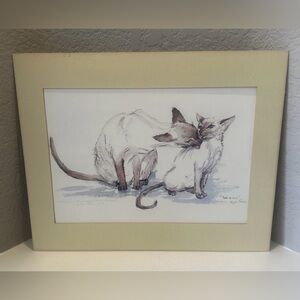 Siamese Cat Signed Print From the 70s by artist Joyce Stone “Turn-A-Bout”16”x20
